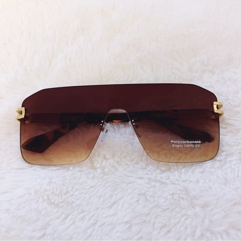 Sadie Brown Oversized Rimless Flat-Top Sunglasses